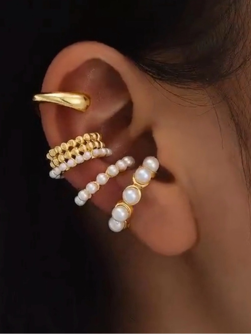 Gold-Tone Faux Pearl Ear Cuff Set